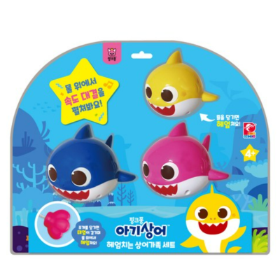[Pinkfong]游泳婴儿鲨鱼沐浴玩具●上发条玩具●婴儿鲨鱼家庭沐浴玩具●水上游乐水上玩具在水中游泳不需要电池