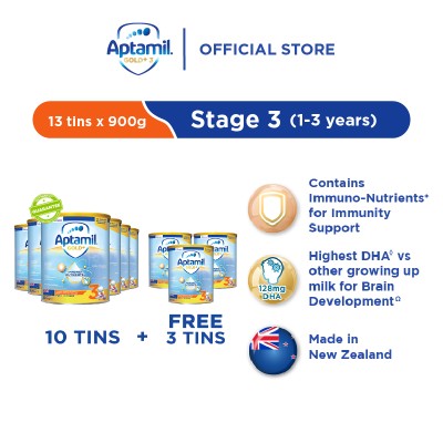 【买10送3】Aptamil Gold+Immuno Nutrients第三阶段婴幼儿成长配方奶粉900克